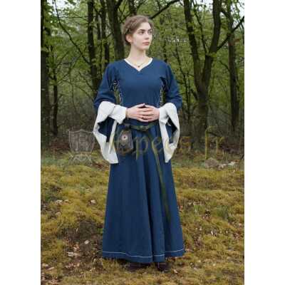 Robe médiévale coton naturel bleu