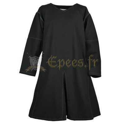 Tunique médiévale brodée noire en coton brut